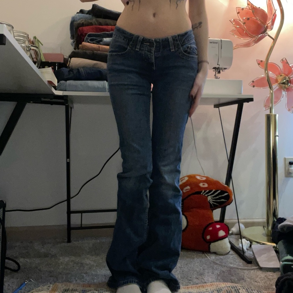Y2k express low rise bootleg jean with cargo detail pockets